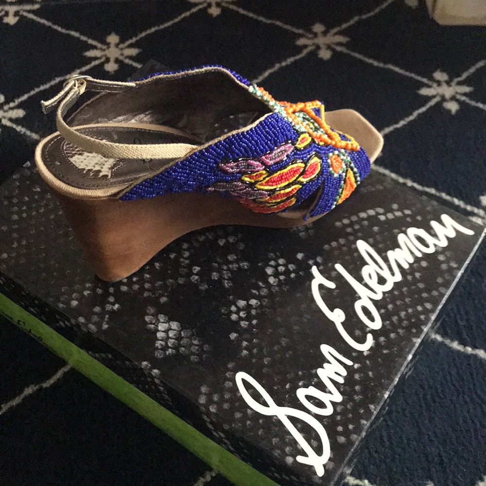 Hand beaded vintage Sam Edelman wedge sandals